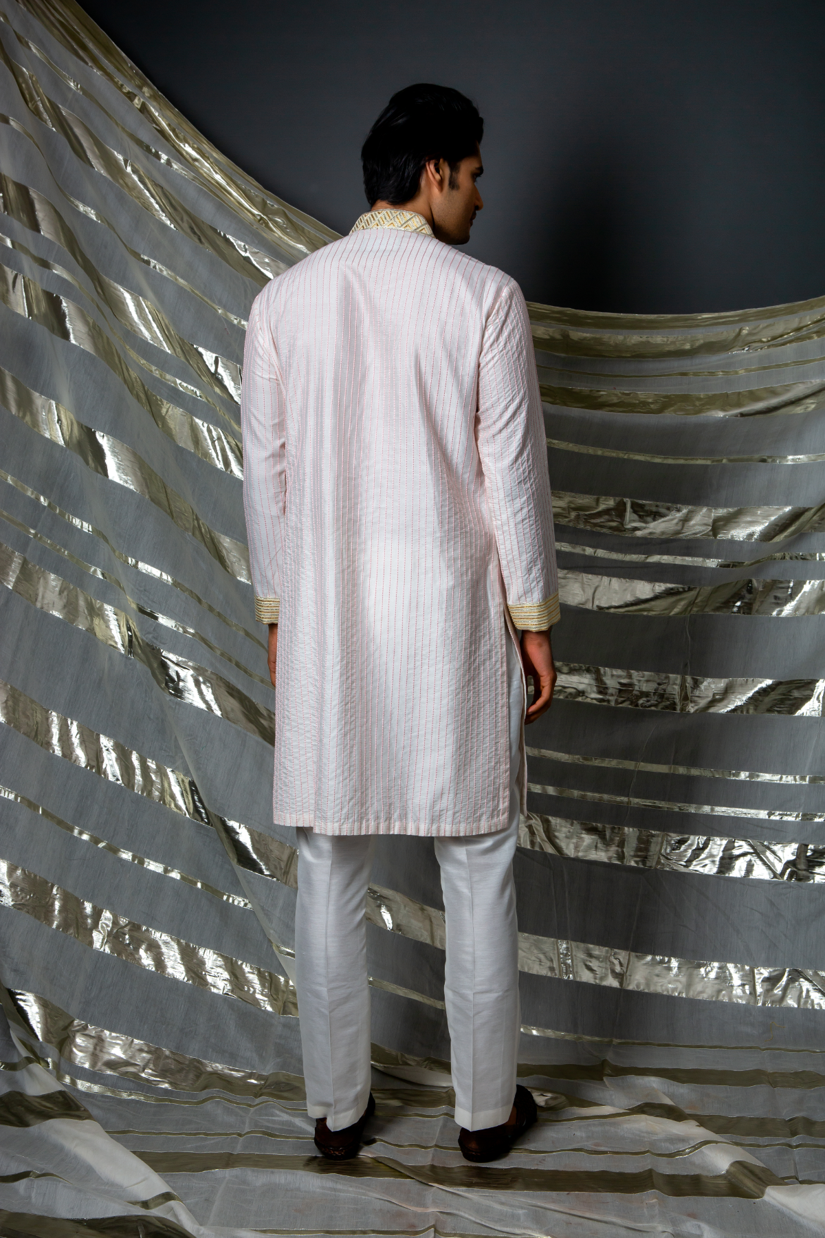 Off white pink thread textured kurta set - Kunal Anil Tanna