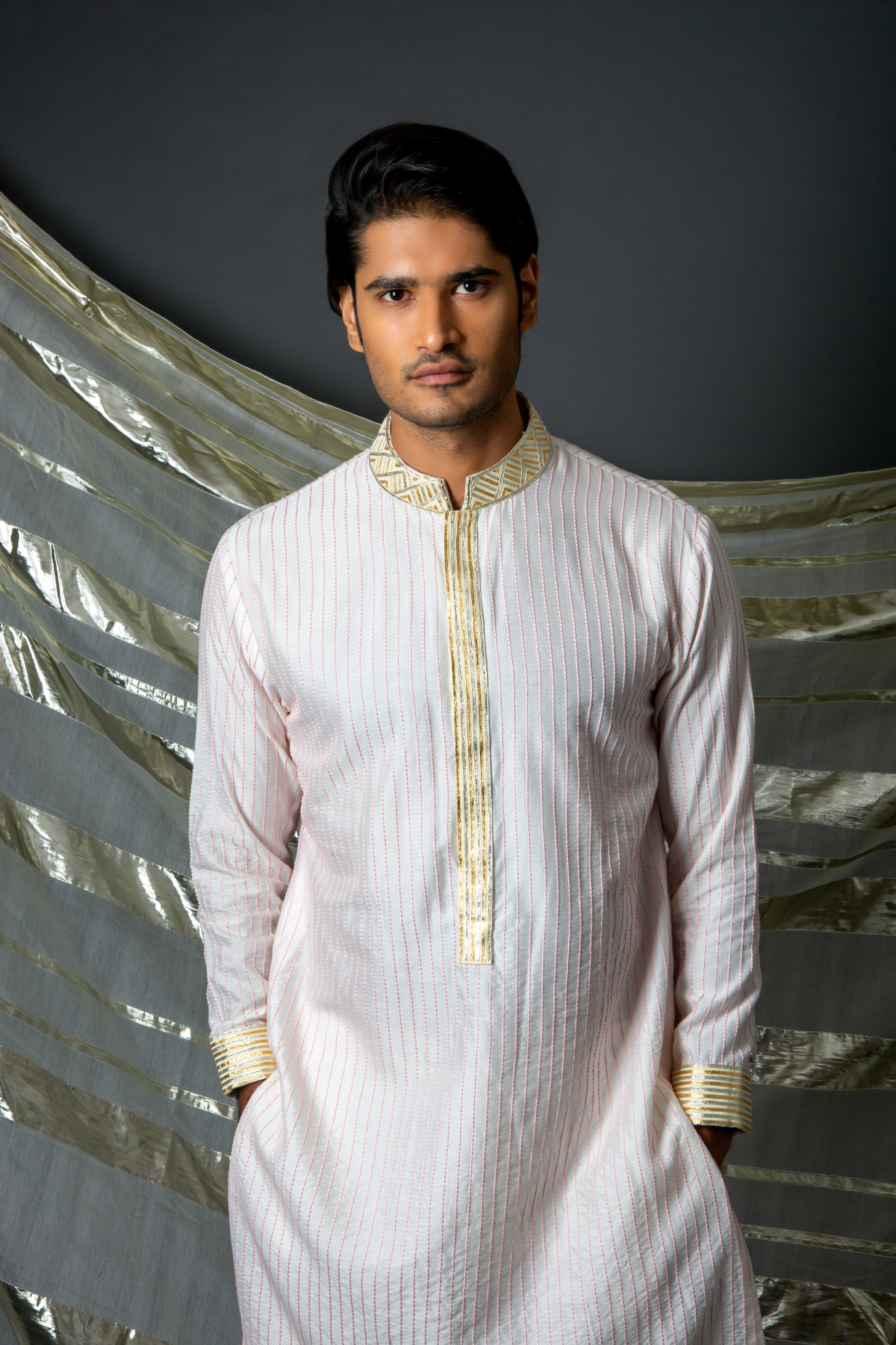 Off white pink thread textured kurta set - Kunal Anil Tanna