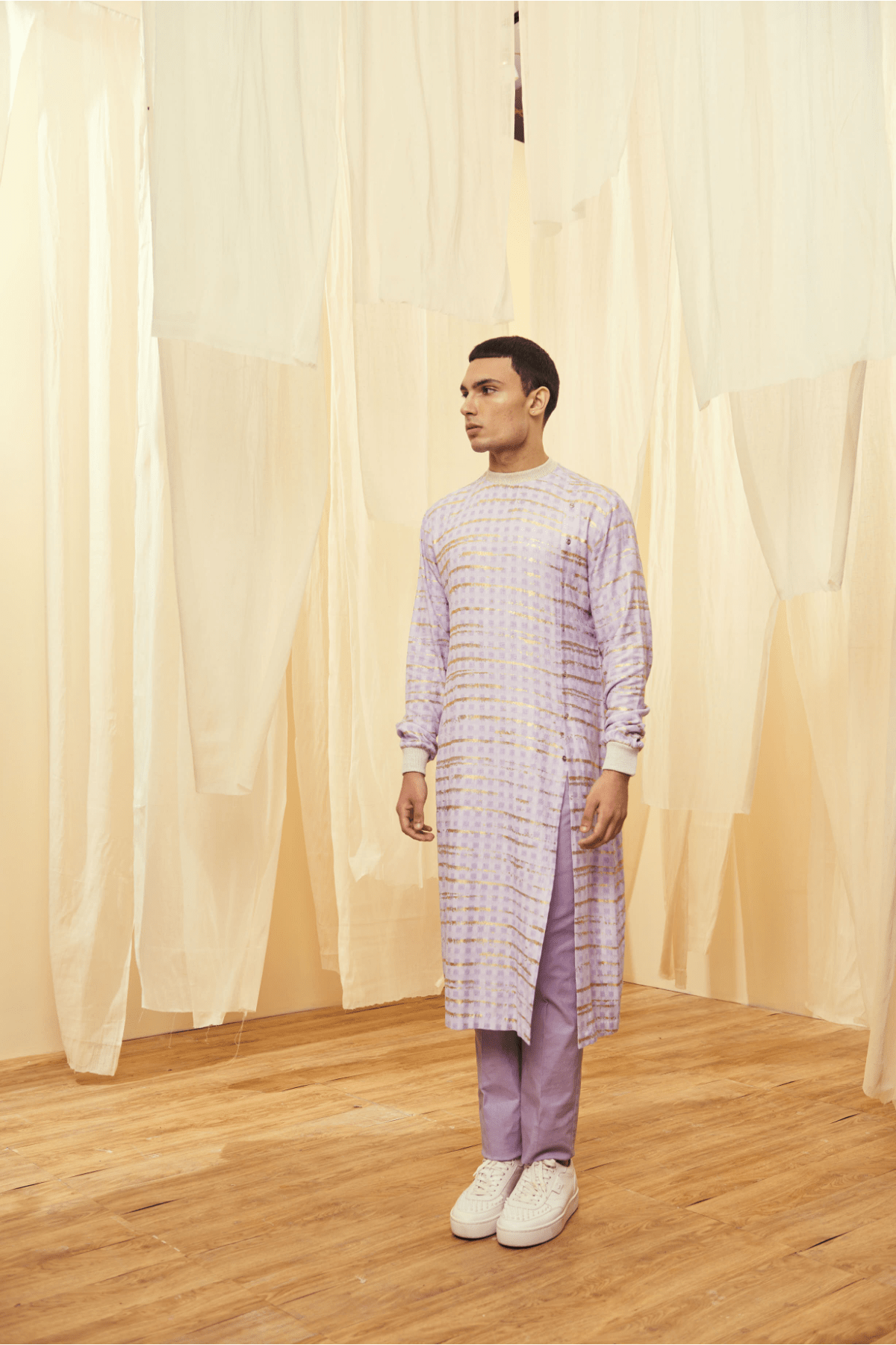 Lilac Long Poloneck Tunic with Lilac Trousers - Kunal Anil Tanna