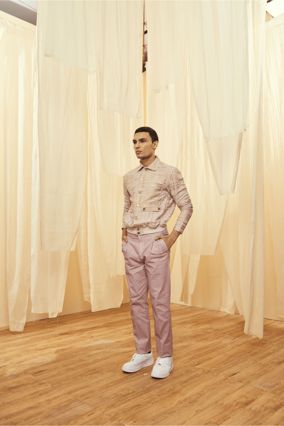 Oyster Beige Bomber Jacket with Oyster Beige Trousers - Kunal Anil Tanna