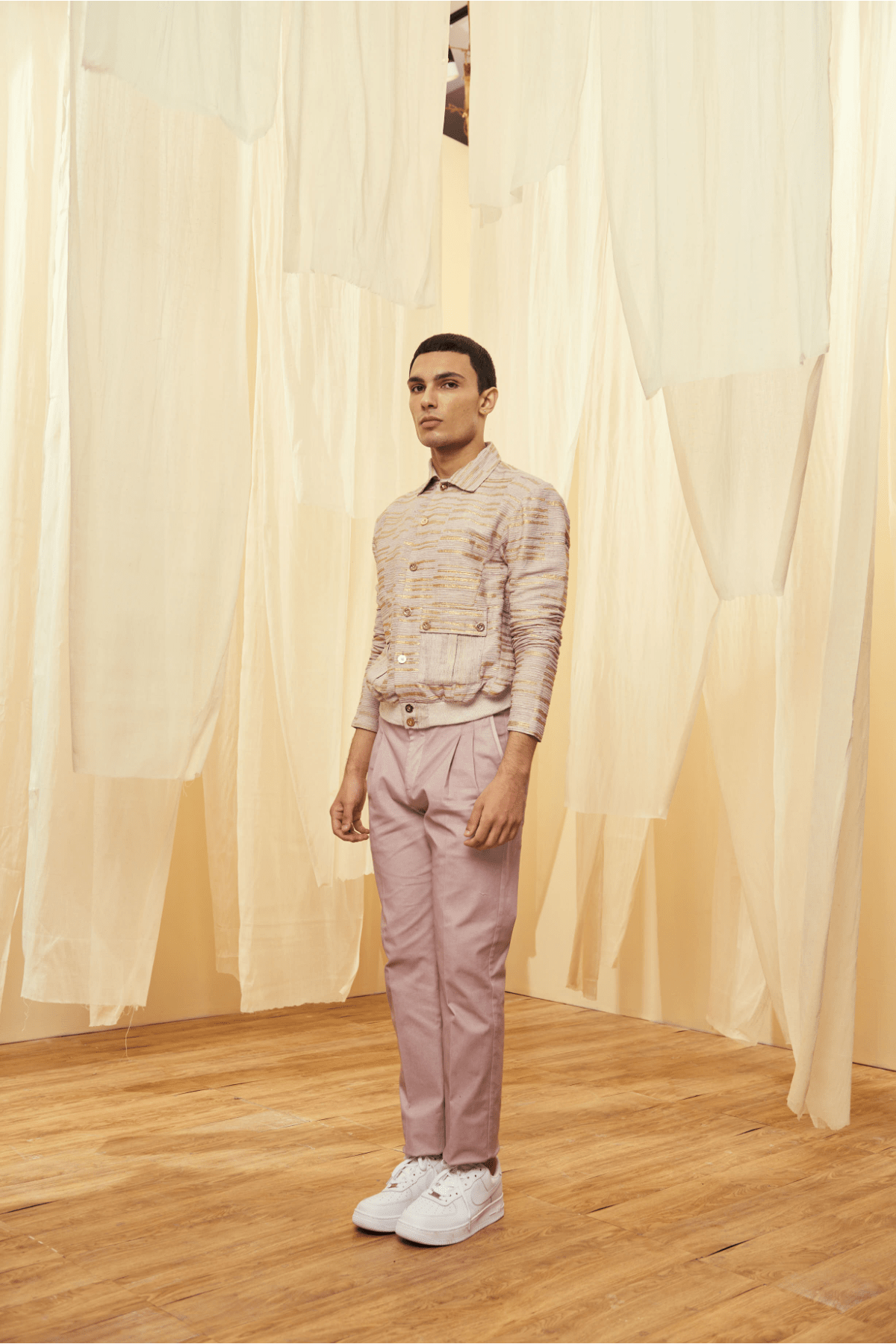 Oyster Beige Bomber Jacket with Oyster Beige Trousers - Kunal Anil Tanna