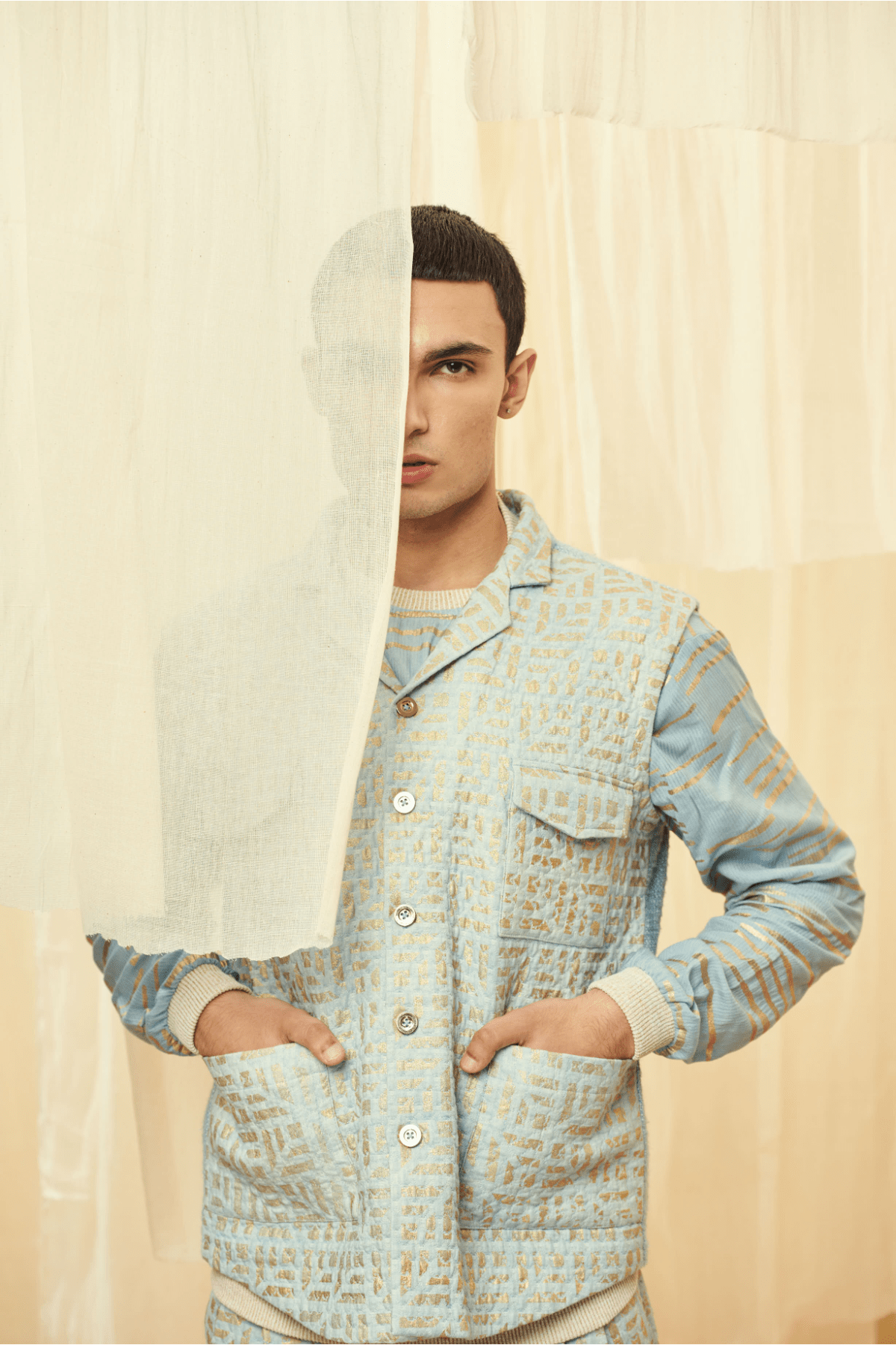 Blue Bandi Jacket with a Blue Poloneck and Blue Trousers - Kunal Anil Tanna
