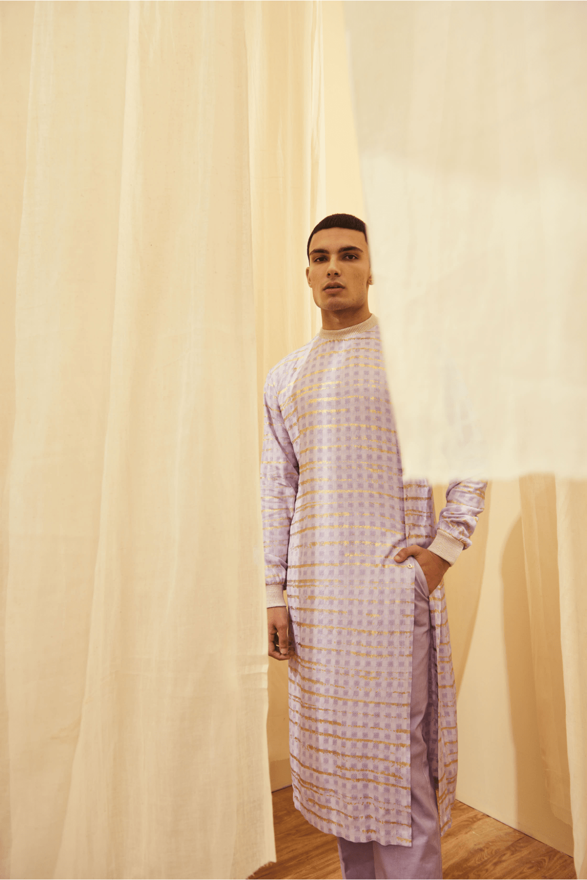 Lilac Long Poloneck Tunic with Lilac Trousers - Kunal Anil Tanna