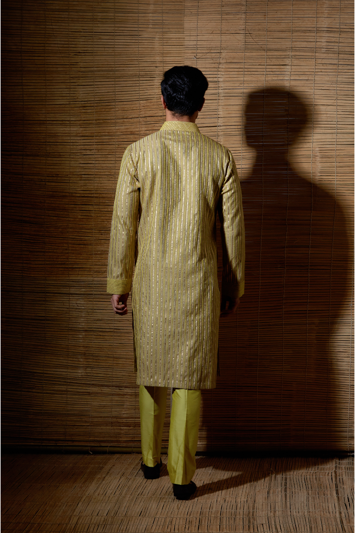 Beige green thread and gotta textured kurta set - Kunal Anil Tanna