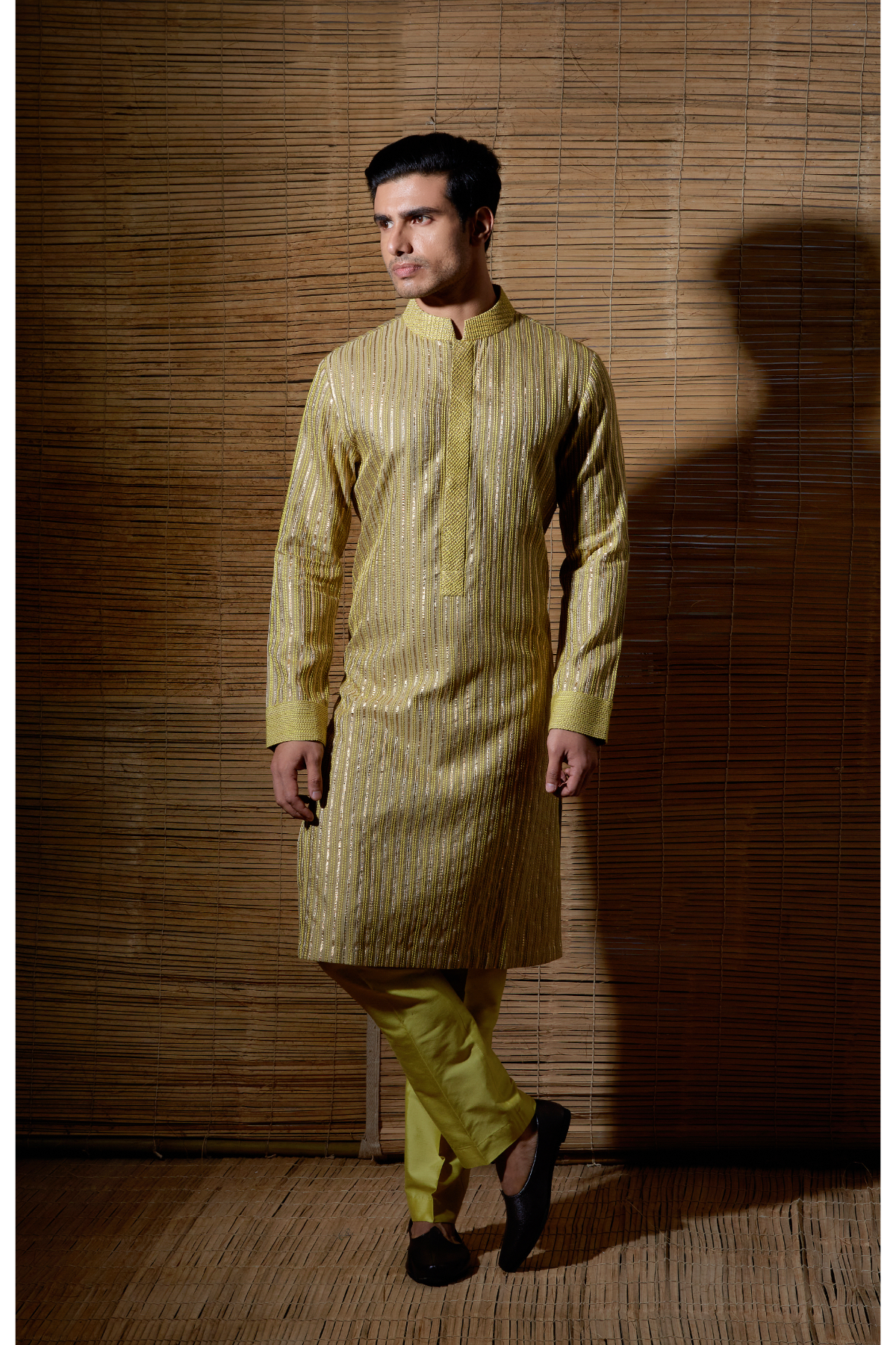 Beige yellow thread and gotta textured kurta set - Kunal Anil Tanna