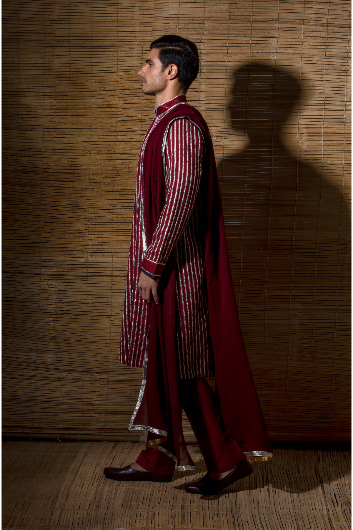 Maroon gotta textured kurta set - Kunal Anil Tanna