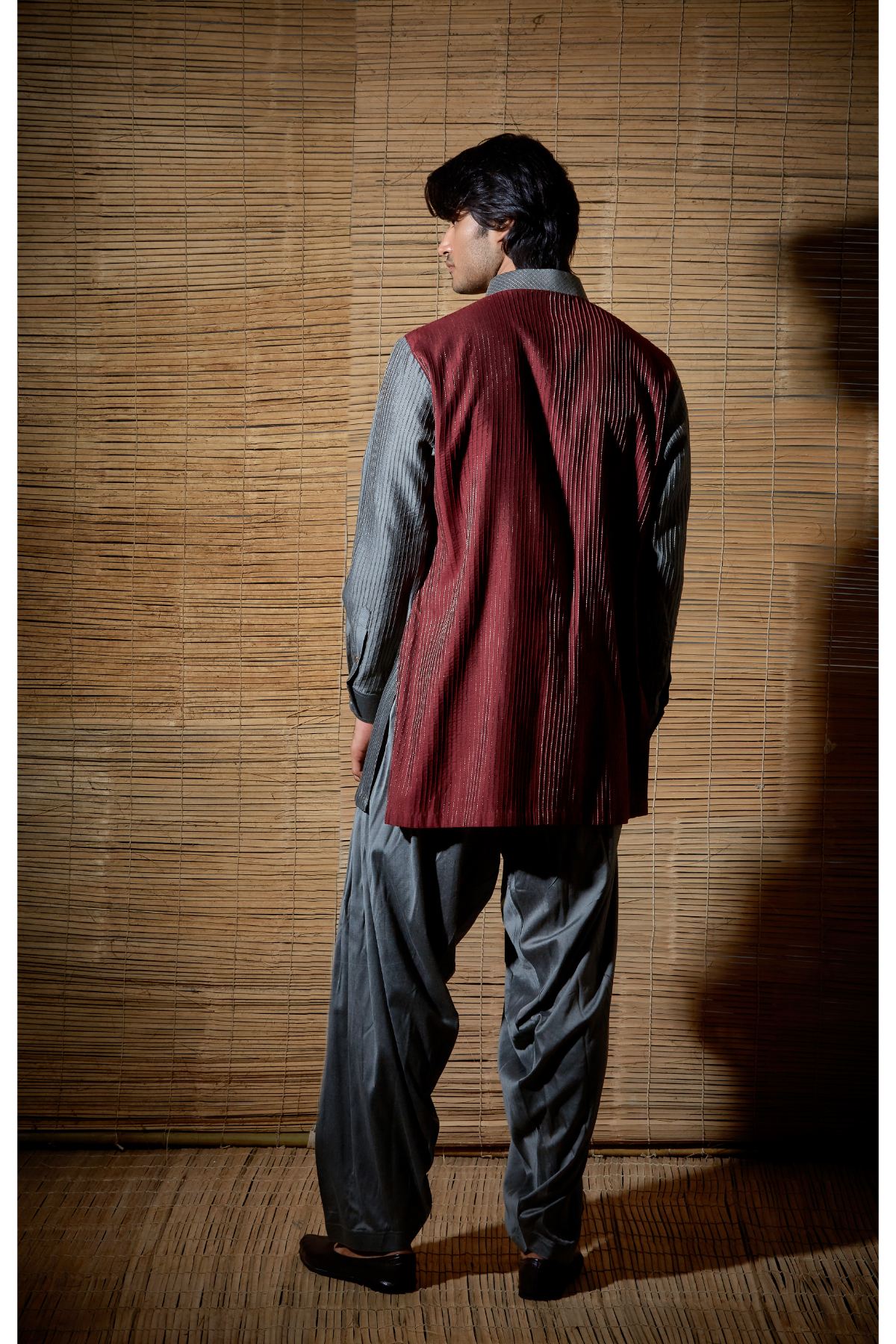 Grey textured kurta with maroon back paired with salwar - Kunal Anil Tanna