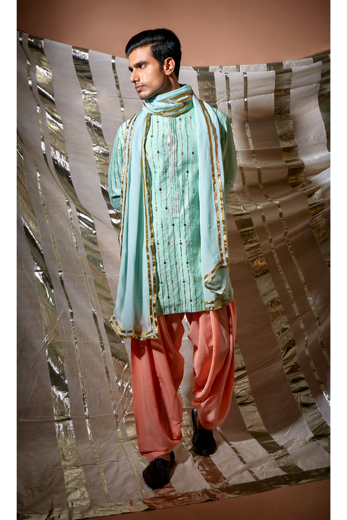 Green gotta textured kurta with salwar - Kunal Anil Tanna