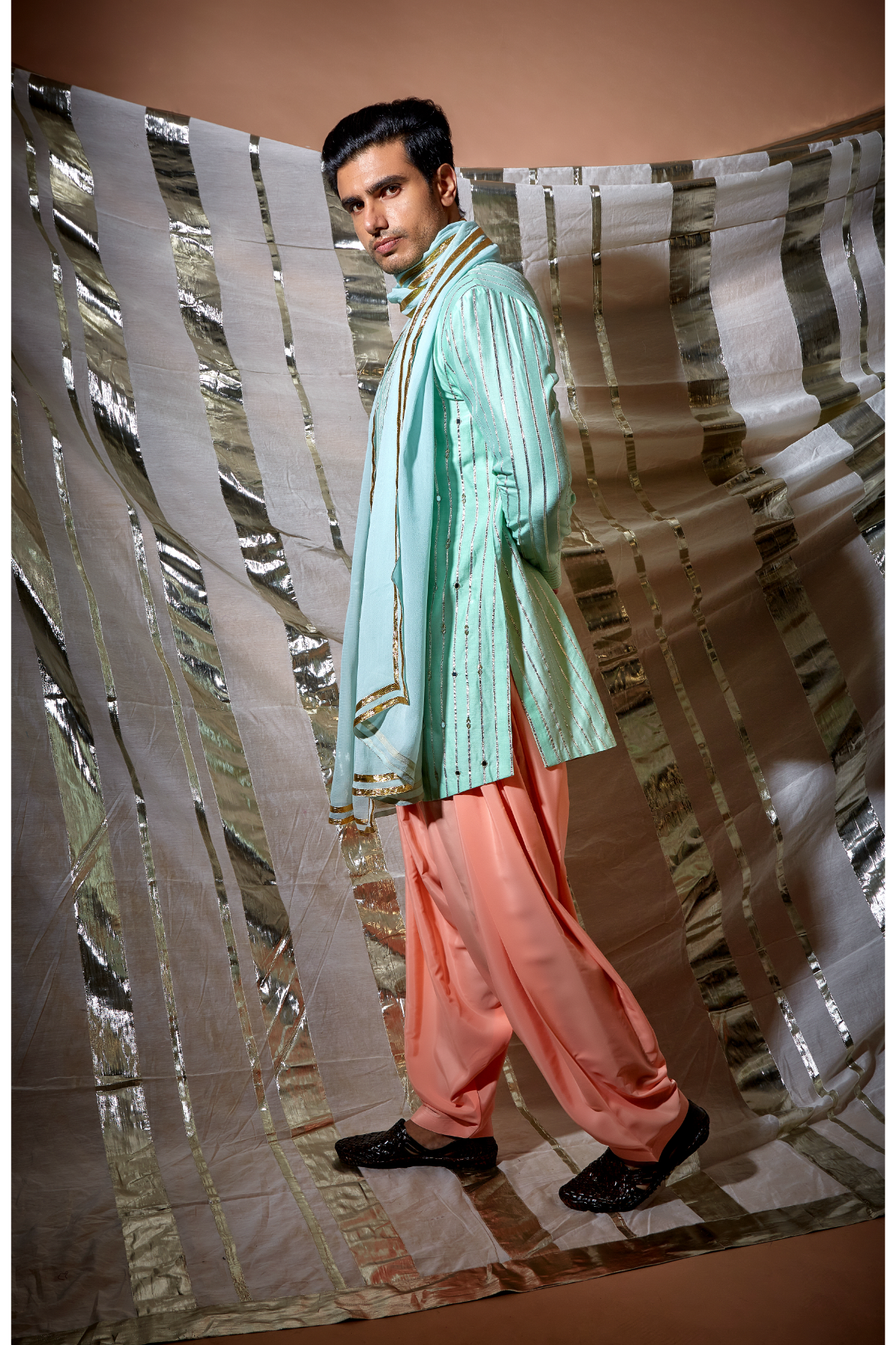 Green gotta textured kurta with salwar - Kunal Anil Tanna