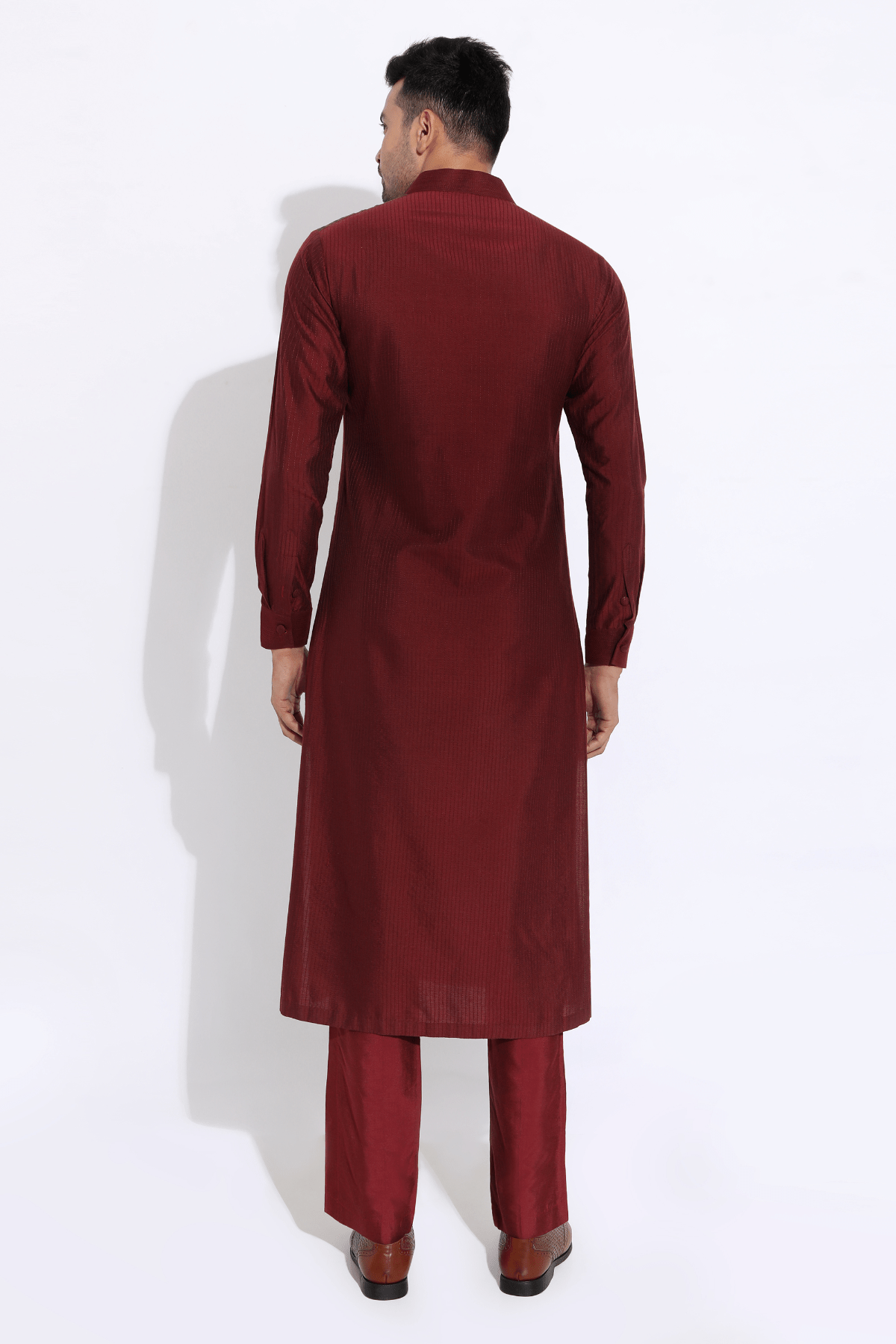 Maroon textured kurta set - Kunal Anil Tanna