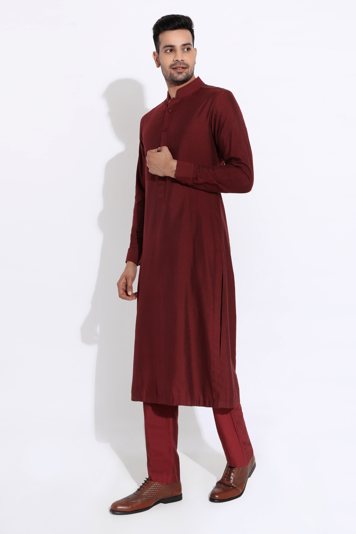 Maroon textured kurta set - Kunal Anil Tanna