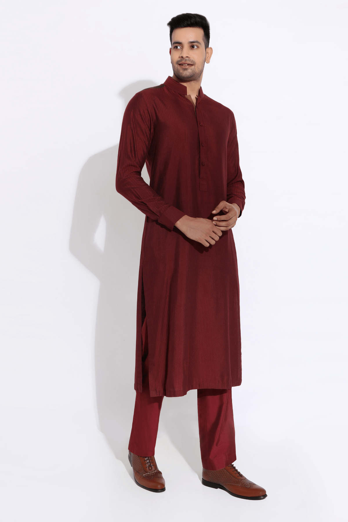 Maroon textured kurta set - Kunal Anil Tanna