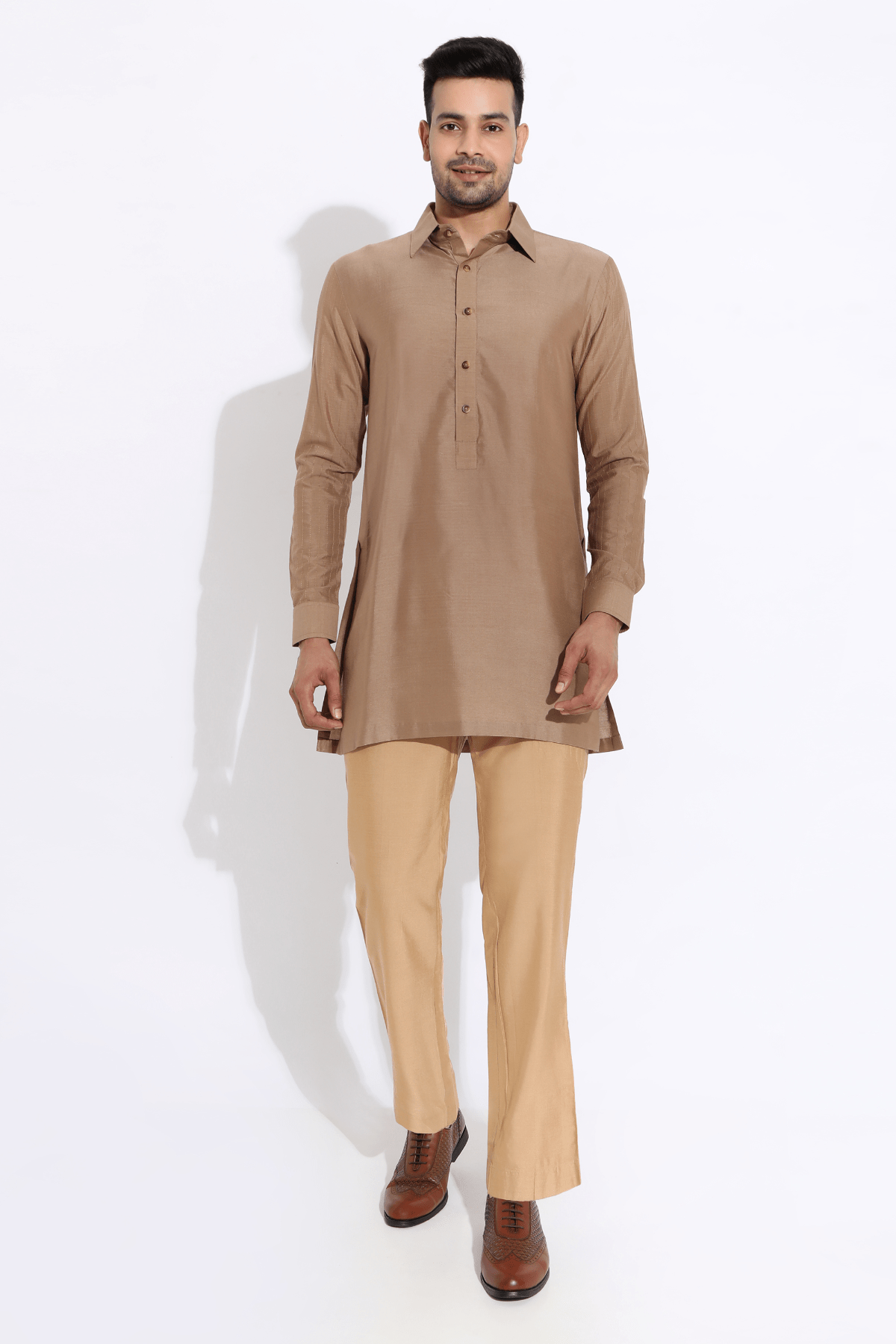 Beige bandi with kurta and aligarhi - Kunal Anil Tanna