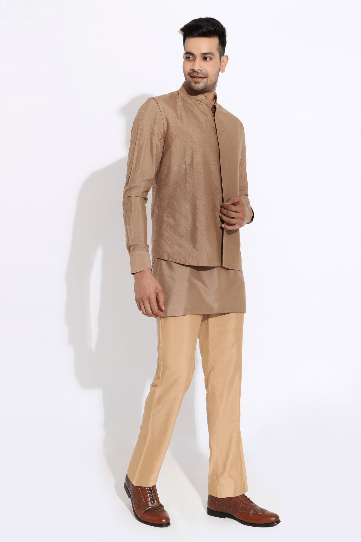 Beige bandi with kurta and aligarhi - Kunal Anil Tanna