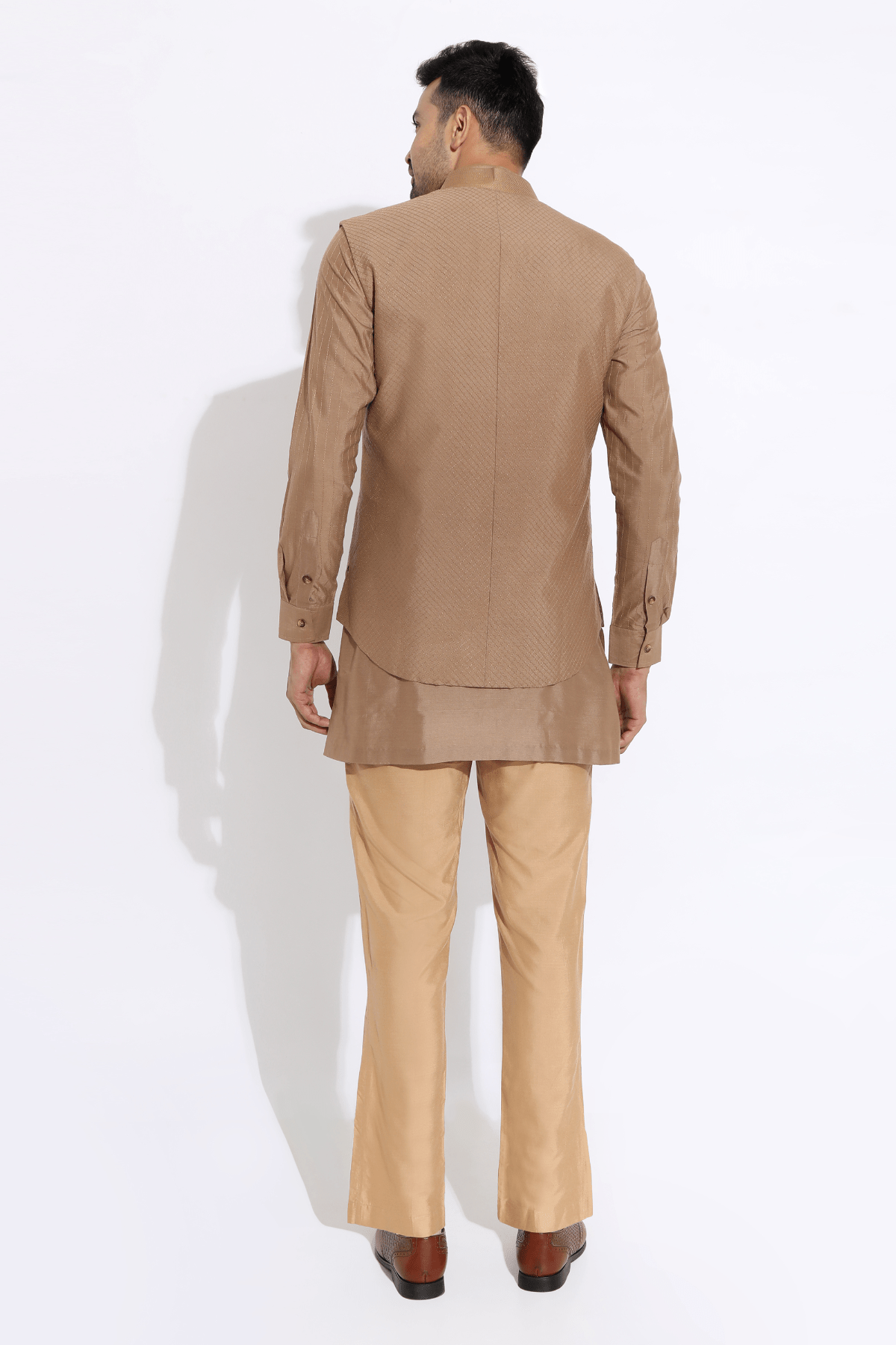 Beige bandi with kurta and aligarhi - Kunal Anil Tanna