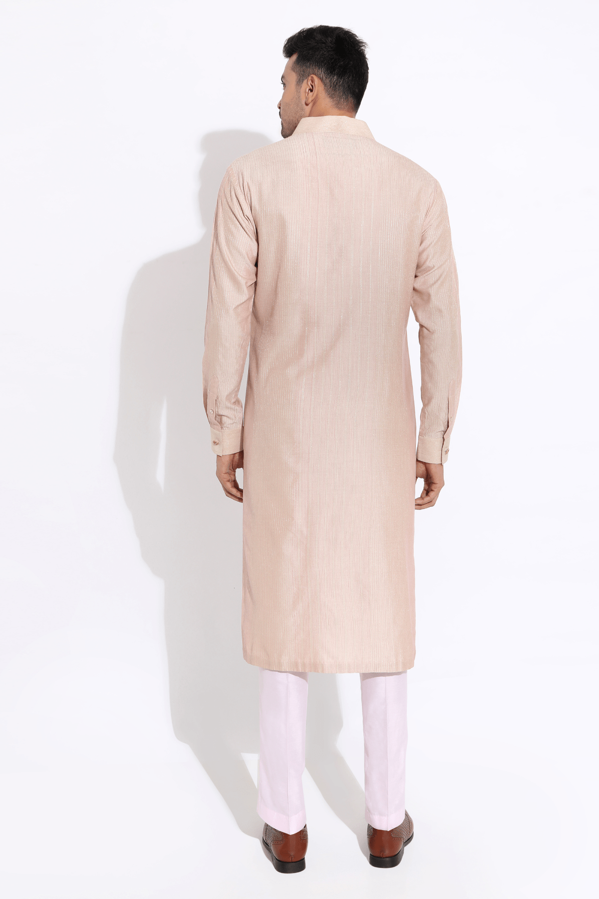 Beige textured kurta with pyjama - Kunal Anil Tanna