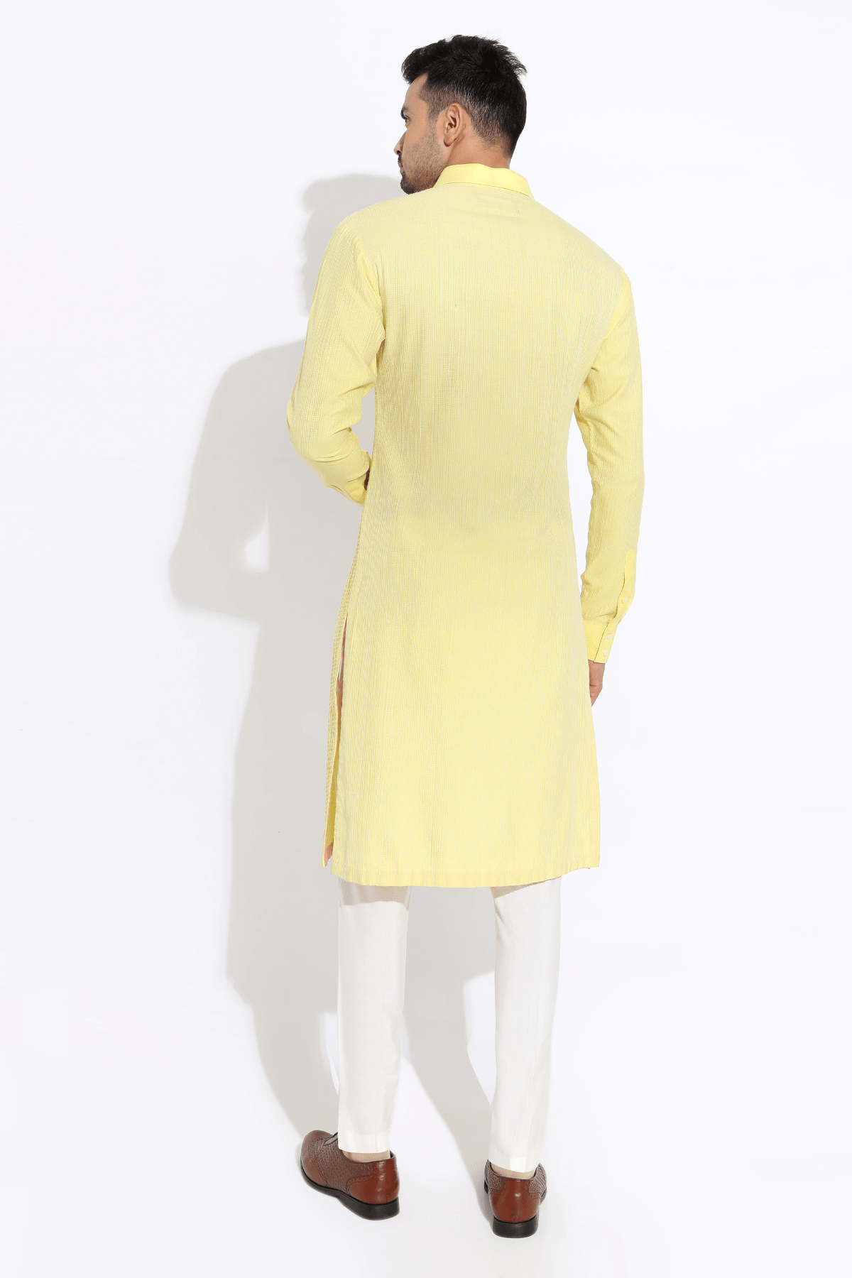 Yellow textured kurta with pyjama - Kunal Anil Tanna