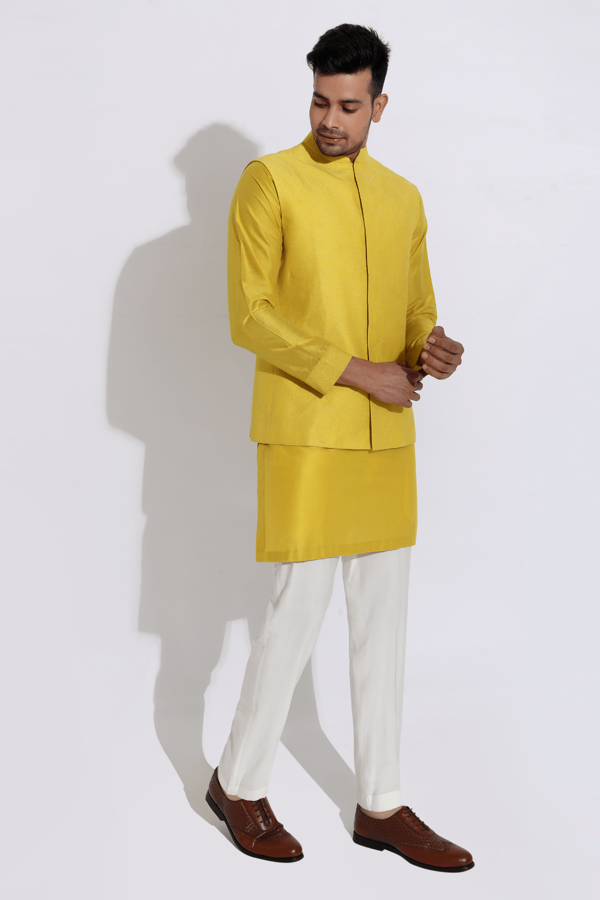 Yellow bandi jacket,yellow kurta,aligarhi - Kunal Anil Tanna