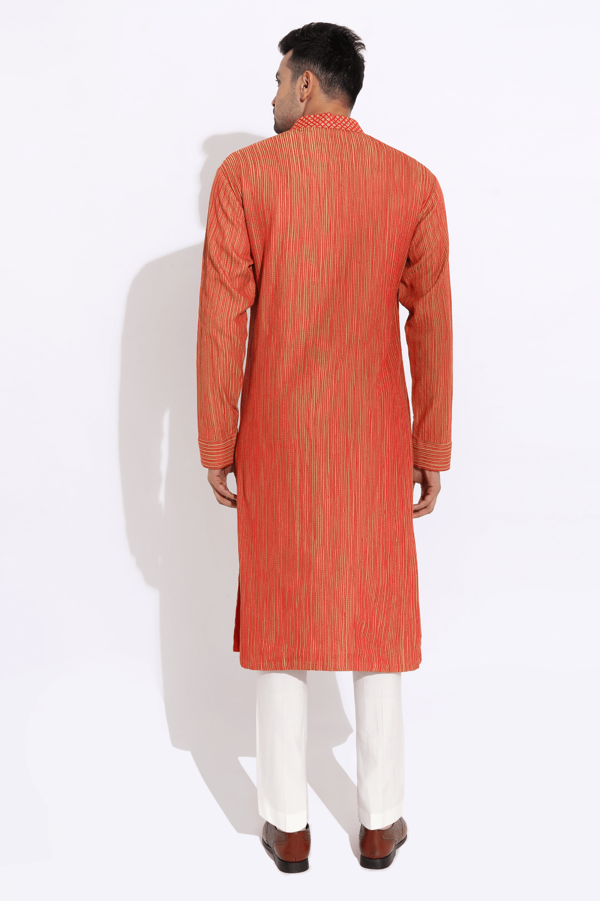 Orange on beige textured kurta set - Kunal Anil Tanna