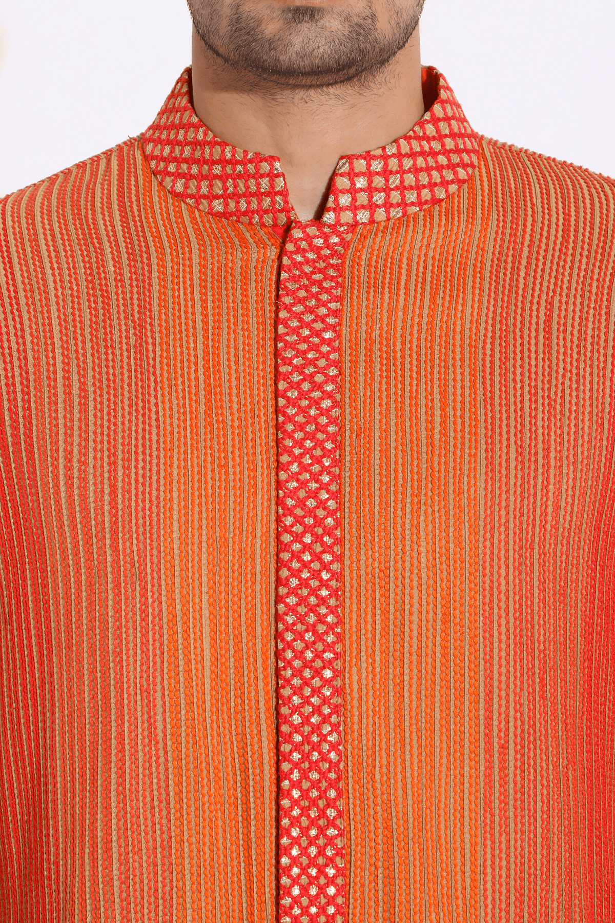 Orange on beige textured kurta set - Kunal Anil Tanna