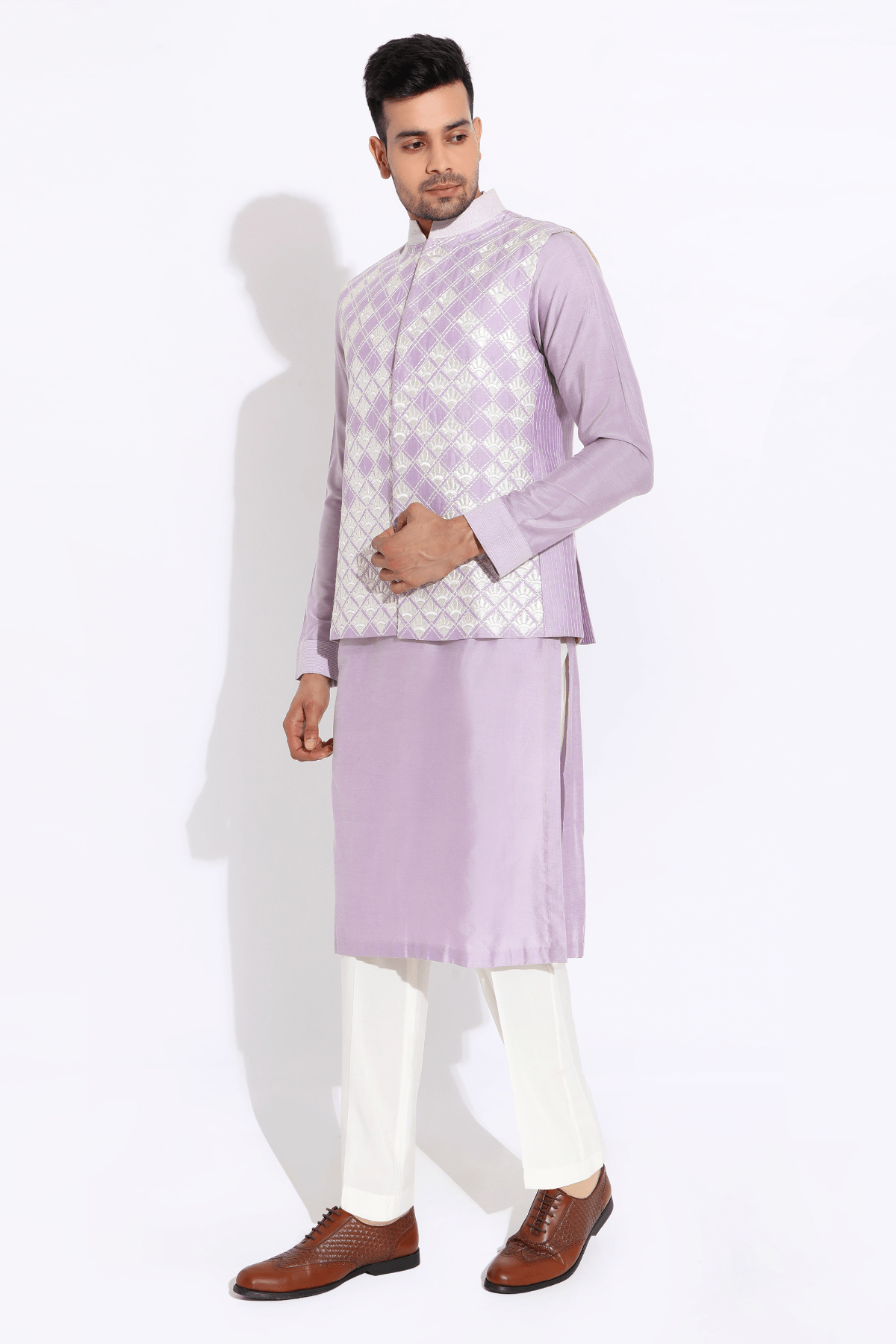 Lilac  bandi with kurta and aligarhi - Kunal Anil Tanna