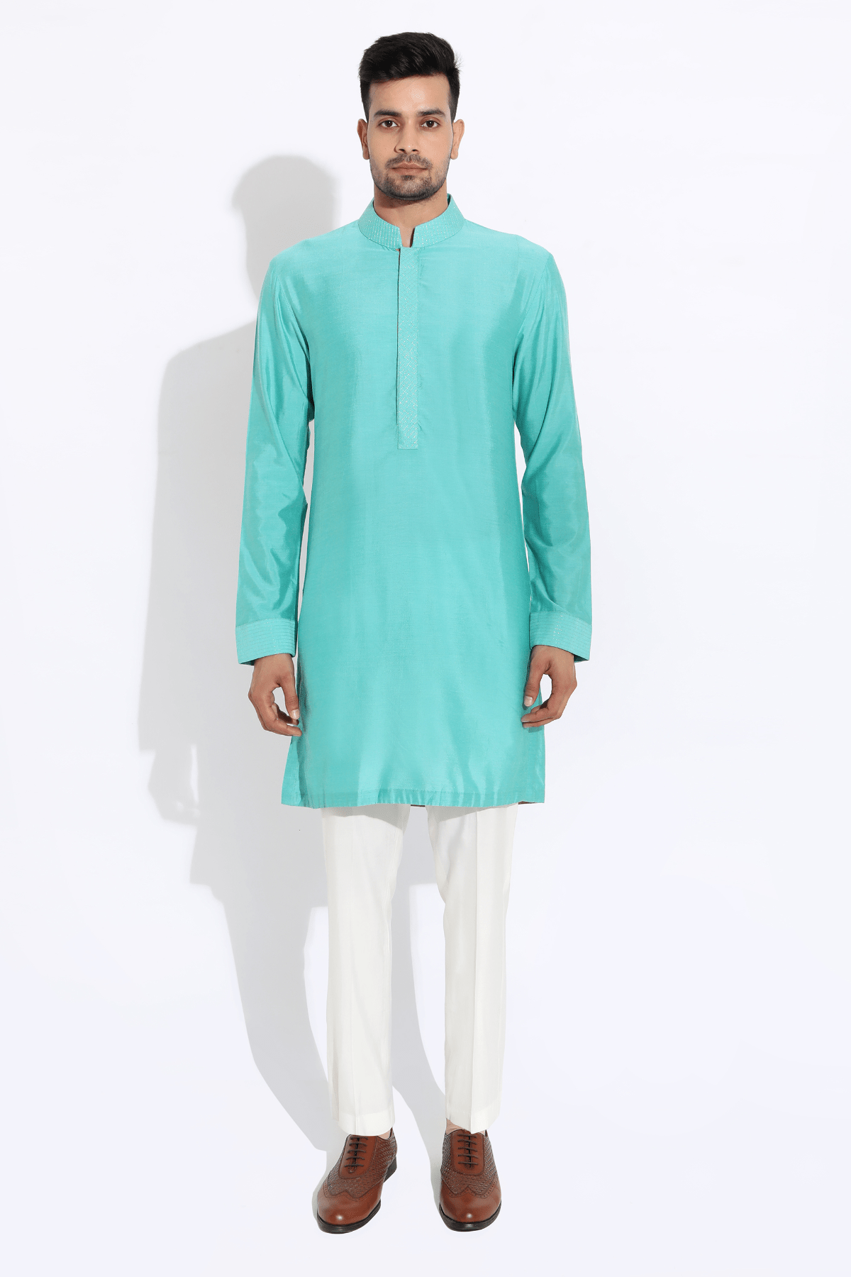 Aqua bandi jacket,Aqua kurta,off-white aligarhi - Kunal Anil Tanna