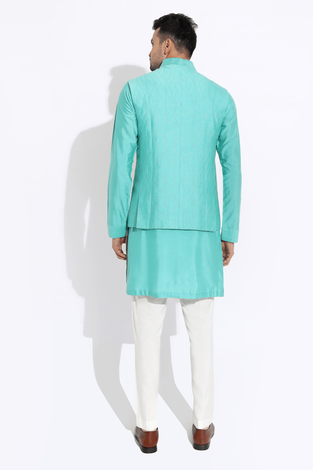 Aqua bandi jacket,Aqua kurta,off-white aligarhi - Kunal Anil Tanna